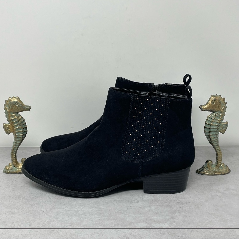 Lauren Conrad MOCHA Ankle Boot In Black Vegan Suede w/Metal Accents Size 10